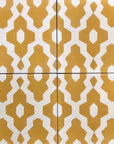 Luxury Moroccan cement tiles, blue yellow cream pattern, premium handcrafted SOUK floor and wall tiles, trending exotic design by Maria Starling Design at brixbailey.com