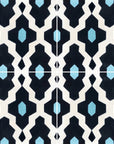 Luxury Moroccan cement tiles, blue yellow cream pattern, handcrafted SOUK design, premium floor and wall tiles, trending exotic decor by Maria Starling Design at brixbailey.com