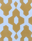 Luxury Moroccan cement tiles, blue yellow cream SOUK pattern, premium handcrafted floor and wall tiles, trending exotic design by Maria Starling Design at brixbailey.com