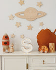 Wooden Wall Decoration - Moon, Saturn, Rocket & 10 Stars