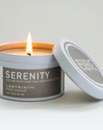 Luxury Serenity Candle, handcrafted soy wax with cool lake water, shade trees, moss-covered stones scent, resilience glass vessel by Labyrinth Made Goods at brixbailey.com