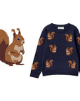 Squirrel Knit Sweater for Kids in Navy