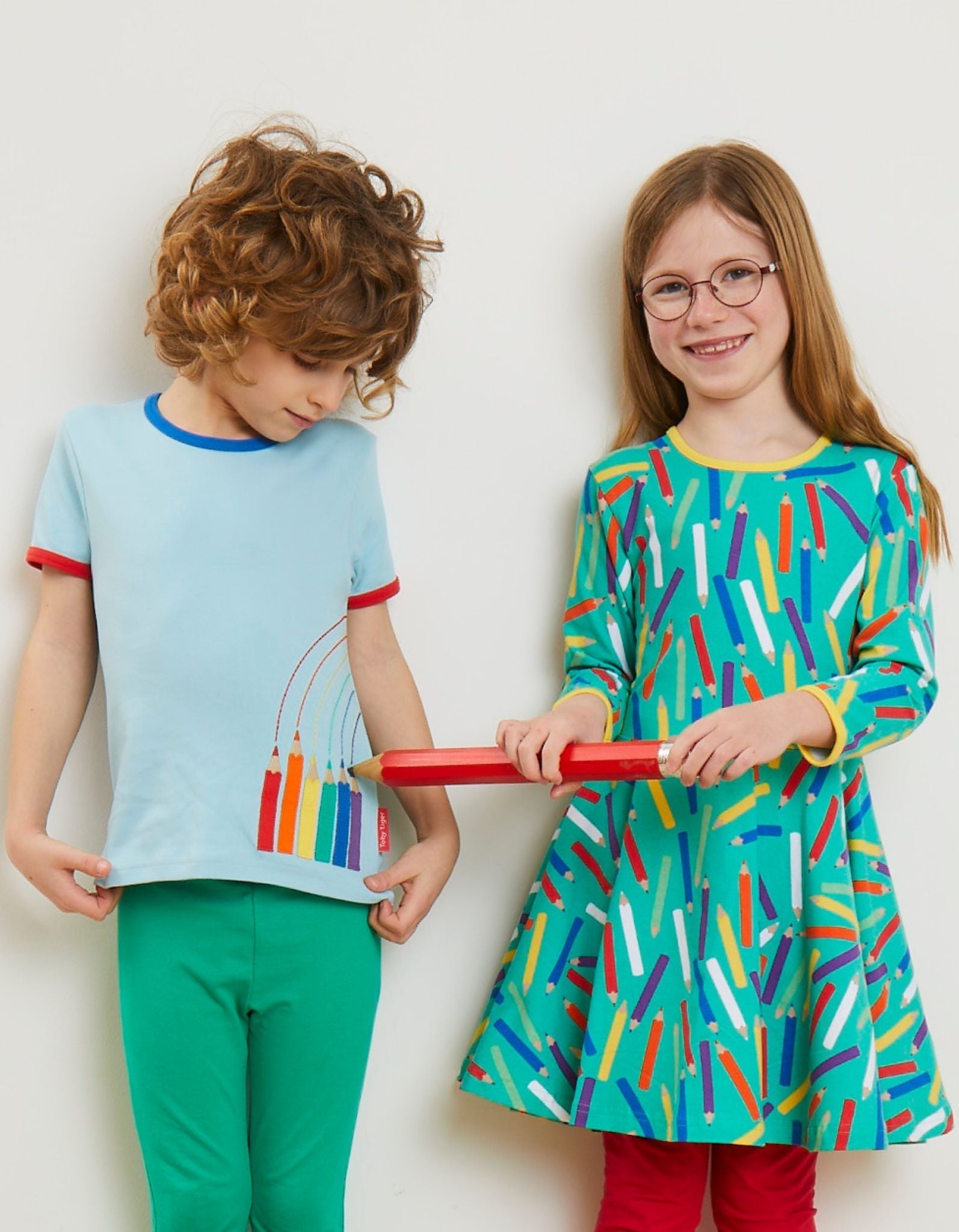 Funny Kids Organic T-Shirt with Pencil Applique, Super Soft GOTS-Certified Cotton, Stylish Toby Tiger Design by Toby Tiger at brixbailey.com