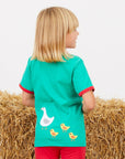 Premium Green Farmhouse Print T-Shirt with Red Trim, Soft Organic Cotton, Snap Buttons for Easy Dressing, Eco-Friendly Dye by Toby Tiger at brixbailey.com