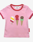 Luxury organic cotton kids t-shirt with ice cream applique, soft pink summer top, trendy bio-certified short sleeve tee by Toby Tiger at brixbailey.com
