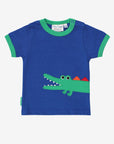 Premium baby crocodile applique t-shirt, soft organic cotton, rainbow details, snap buttons, sustainable GOTS certified, sizes 3-24 months by Toby Tiger at brixbailey.com