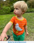 Playful Striped Organic Cotton T-Shirt with Seagull Applique and Hidden Chip Pocket for Babies and Toddlers by Toby Tiger at brixbailey.com