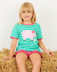 Premium Red and White Striped Pig Design Baby T-Shirt with Snap Buttons, Soft Organic Cotton, Eco-Friendly Dye by Toby Tiger at brixbailey.com