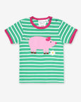 Premium Striped Pig Applique Organic Cotton Baby Shirt with Snap Buttons, Soft and Eco-Friendly by Toby Tiger at brixbailey.com