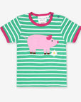 Soft Striped Pig Print Organic Cotton Baby Shirt with Snap Buttons for Easy Dressing by Toby Tiger at brixbailey.com