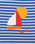 Stylish Blue and White Striped Organic Kids T-Shirt with Sailboat Applique, Red Trim, GOTS Certified Cotton by Toby Tiger at brixbailey.com