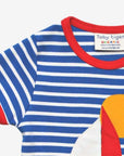 Stylish Blue and White Striped Organic Kids T-Shirt with Fun Boat Applique and Red Trim by Toby Tiger at brixbailey.com