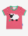 Premium striped organic cotton baby T-shirt with sheep applique, soft GOTS-certified fabric, snap buttons, eco-friendly dyes by Toby Tiger at brixbailey.com