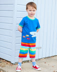 Premium baby royal blue organic cotton T-shirt with cute shark and fish applique, soft sustainable fabric, snap button closure by Toby Tiger at brixbailey.com