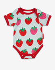 Organic Strawberry Print Baby Bodysuit in Soft Pink and Light Blue, 100% GOTS-Certified Organic Cotton by Toby Tiger at brixbailey.com