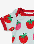 Organic Strawberry Print Baby Bodysuit in Soft Pink and Light Blue, GOTS Certified 100% Organic Cotton, Eco-Friendly Dyes by Toby Tiger at brixbailey.com
