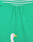 Bright green organic cotton kids t-shirt dress with duck applique, stylish contrast stripes, premium handcrafted details, best-selling eco-friendly design by Toby Tiger at brixbailey.com
