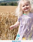 Organic Kids T-Shirt Dress with Spring Floral Appliques and Striped Top in Lilac and Green by Toby Tiger at brixbailey.com