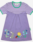 Organic Kids T-Shirt Dress with Floral Appliques and Striped Top in Lilac and Green by Toby Tiger at brixbailey.com