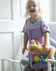 Organic Kids T-Shirt Dress with Spring Floral Appliques and Striped Top in Lilac and Green by Toby Tiger at brixbailey.com
