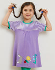 Organic Kids T-Shirt Dress with Spring Floral Appliques and Striped Top in Lilac and Green by Toby Tiger at brixbailey.com