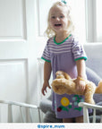 Organic Kids T-Shirt Dress with Spring Floral Appliques and Striped Top in Lilac and Green by Toby Tiger at brixbailey.com