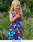 Organic Cotton Summer Dress for Kids with Vibrant Fruit Print - Watermelon, Banana, Lemon, Apples, Pears - Toby Tiger Design by Toby Tiger at brixbailey.com