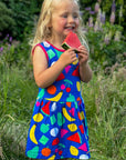 Organic Cotton Kids Summer Dress with Vibrant Fruit Print - Watermelon, Banana, Lemon, Apples, Pears - Toby Tiger Design by Toby Tiger at brixbailey.com
