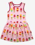 Organic Cotton Summer Dress for Kids with Ice Cream Print, Full Skirt and Soft Fabric, Toby Tiger Eco-Friendly Design by Toby Tiger at brixbailey.com