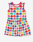 Colorful Elephant Print Summer Dress in Soft GOTS Certified Organic Cotton, Stylish and Eco-Friendly by Toby Tiger at brixbailey.com