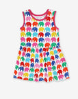 Colorful Elephant Print Summer Dress in Soft Organic Cotton with Toby Tiger Design, Eco-Friendly and Machine Washable by Toby Tiger at brixbailey.com