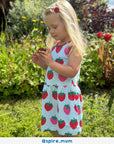 Organic Strawberry Summer Dress for Kids, Soft Swinging Skirt with Toby Tiger Print, GOTS Certified Cotton, Eco-Friendly Dyes by Toby Tiger at brixbailey.com