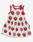 Organic Strawberry Summer Dress for Kids - Soft Flowy Swing Skirt with Toby Tiger Print, GOTS Certified Cotton, Eco-Friendly Dyes by Toby Tiger at brixbailey.com