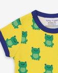 Luxury baby frog print t-shirt, premium organic cotton, stylish snap button closure, best-selling Toby Tiger design by Toby Tiger at brixbailey.com