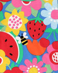 Premium baby short sleeve T-shirt with floral fruit print, soft organic cotton, snap neck, stylish green trim, sustainable kids fashion by Toby Tiger at brixbailey.com