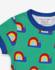 Premium baby t-shirt with colorful snail print, certified organic cotton, snap button closure, soft and comfortable by Toby Tiger at brixbailey.com