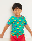 Premium baby t-shirt with colorful snail print, soft organic cotton, snap-button neck, eco-friendly dyes, sizes 3-24 months by Toby Tiger at brixbailey.com