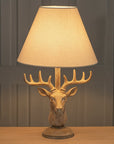 Stag Head Table Lamp with Natural Linen Shade