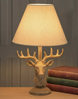 Stag Head Table Lamp with Natural Linen Shade