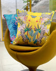 Vibrant citrus yellow watercolour art Cushion 'Stallion' double sided Zebra design, made from Vegan friendly Suede