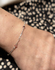 Stardrop Figaro chain bracelet with shimmering crystals, stylish dusty pink sterling silver, luxury dainty jewelry by Lezzeri at brixbailey.com
