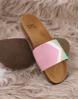 Premium vegan sandals in strawberry pink, white, nude, mint, with ergonomic footbed, slip-resistant sole, eco-friendly European fair fashion by Fünve at brixbailey.com