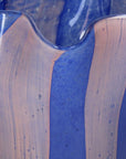 Striped Scalloped Blue and Pink Glass Vase