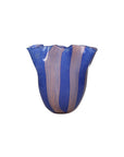 Striped Scalloped Blue and Pink Glass Vase