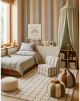 bold stripes four natural wallpaper in a modern boy's room with beige and mocha tones