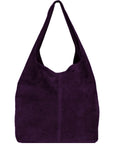 Suede Leather Hobo Boho Shoulder Bag Purple