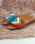 Premium vegan sandals Sunset in turquoise, white, mustard, terracotta - comfortable strap, soft footbed, slip-resistant sole by Fünve at brixbailey.com