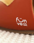 Premium vegan sandals in turquoise ocean white mustard terracotta, comfortable strap, soft anatomical footbed, slip-resistant sole by Fünve at brixbailey.com
