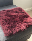 Premium British sheepskin seat cover, 37cm burgundy, luxury free-range organic fur, handcrafted sustainable hypoallergenic by Wildash London at brixbailey.com