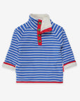 Premium organic blue Breton fleece sweatshirt for kids, cozy high collar, hidden pockets, stylish winter warmer, GOTS certified cotton by Toby Tiger at brixbailey.com